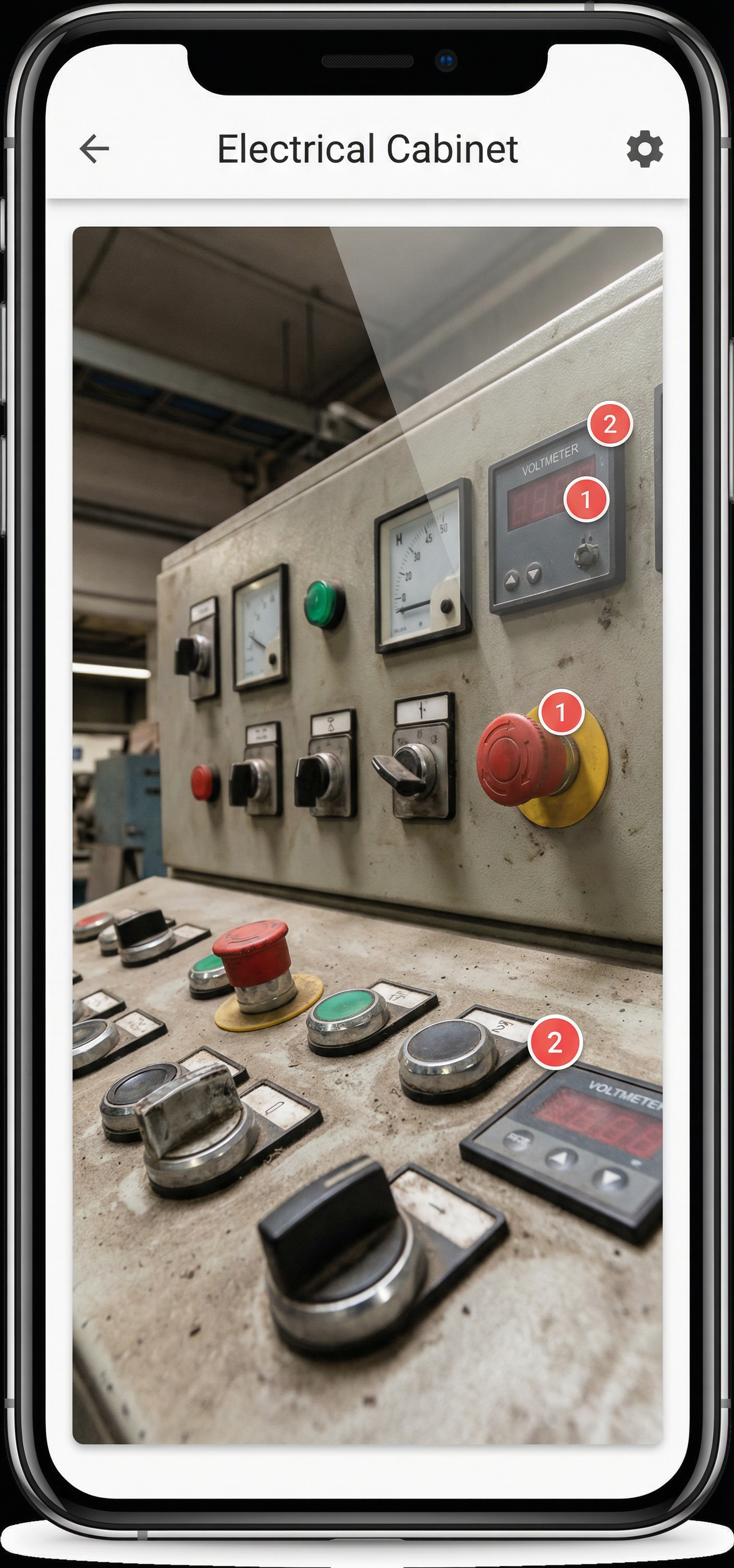 Electrical cabinet with annotation points in EngineAI app